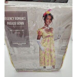 Regency Romance Parade Gown Bridgerton Cosplay Costume Yellow Floral L/XL 10-12